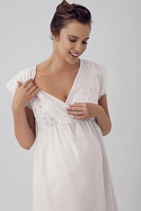 Woven Double Breasted Maternity & Nursing Nightgown Ecru - 16113