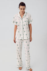 Polka Dot Maternity & Nursing Pajamas Green - 16200