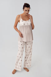 Polka Dot Strap Maternity & Nursing Pajamas Beige - 16201