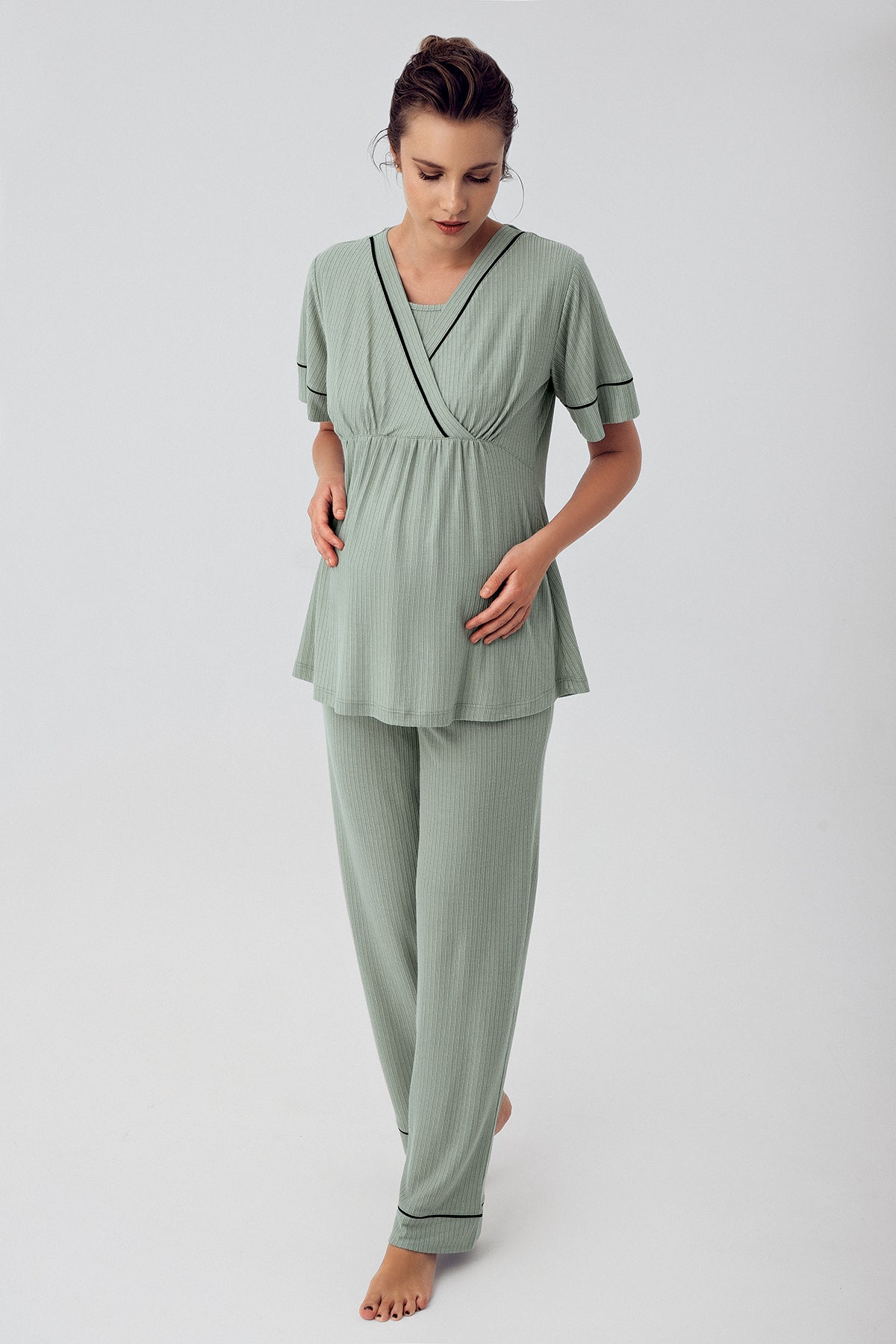 Double Breasted Maternity & Nursing Pajamas Green - 16202