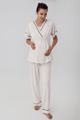 Double Breasted Maternity & Nursing Pajamas Ecru - 16202