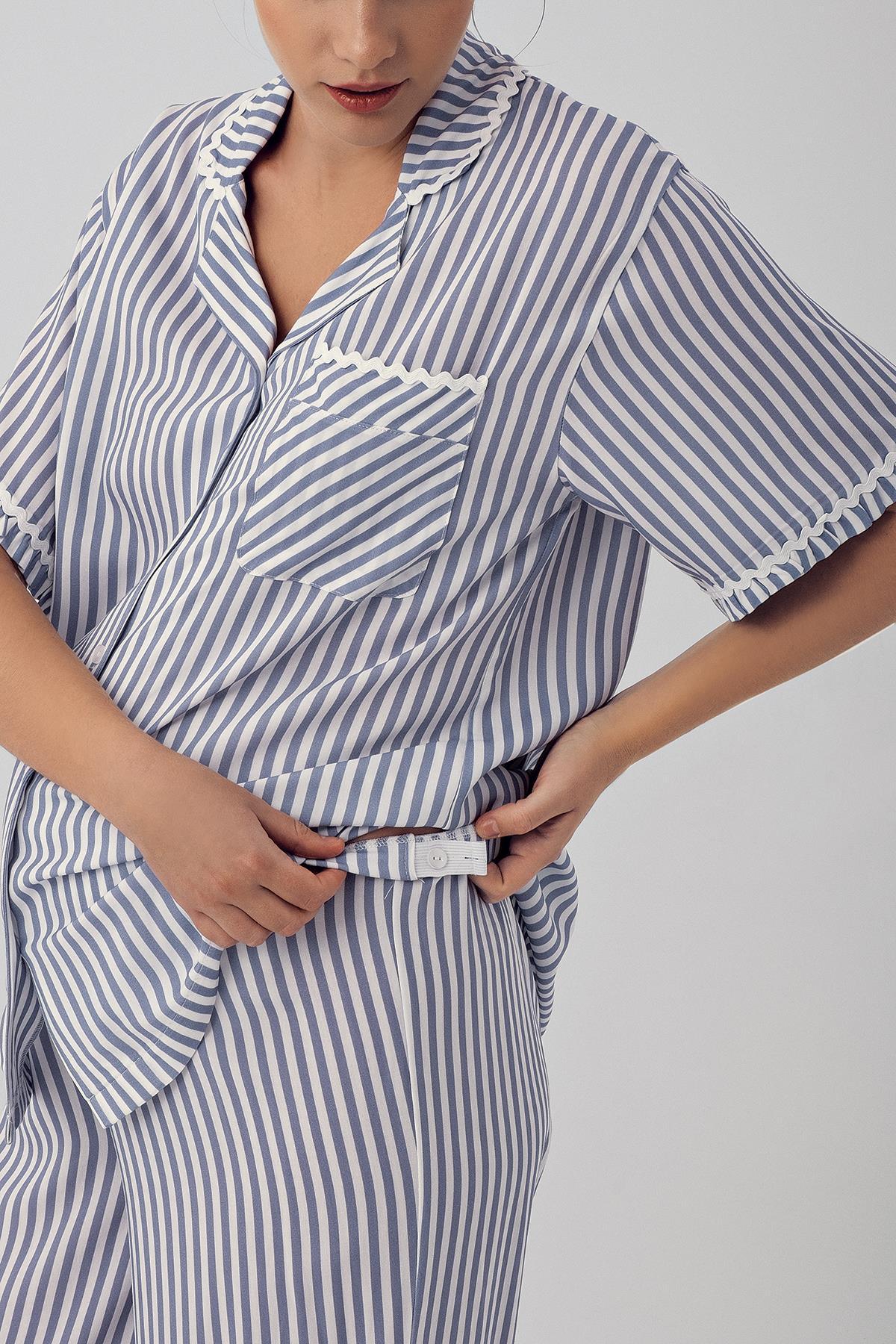 Striped Maternity & Nursing Pajamas Indigo - 16203