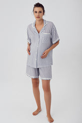 Striped Maternity & Nursing Shorts Set Indigo - 16204