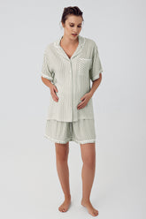 Striped Maternity & Nursing Shorts Set Green - 16204