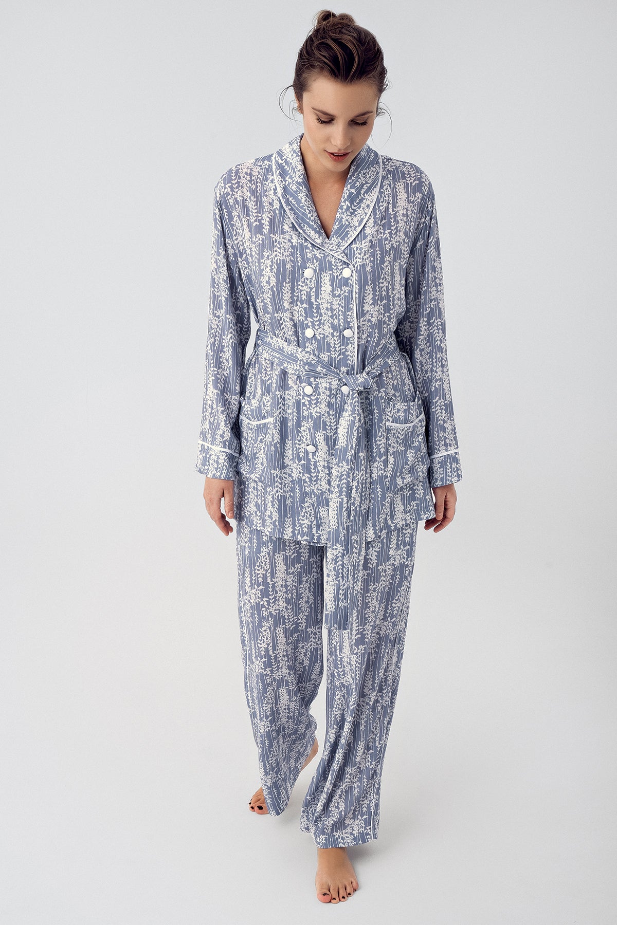 Woven Kimono Maternity & Nursing Pajamas Indigo - 16205