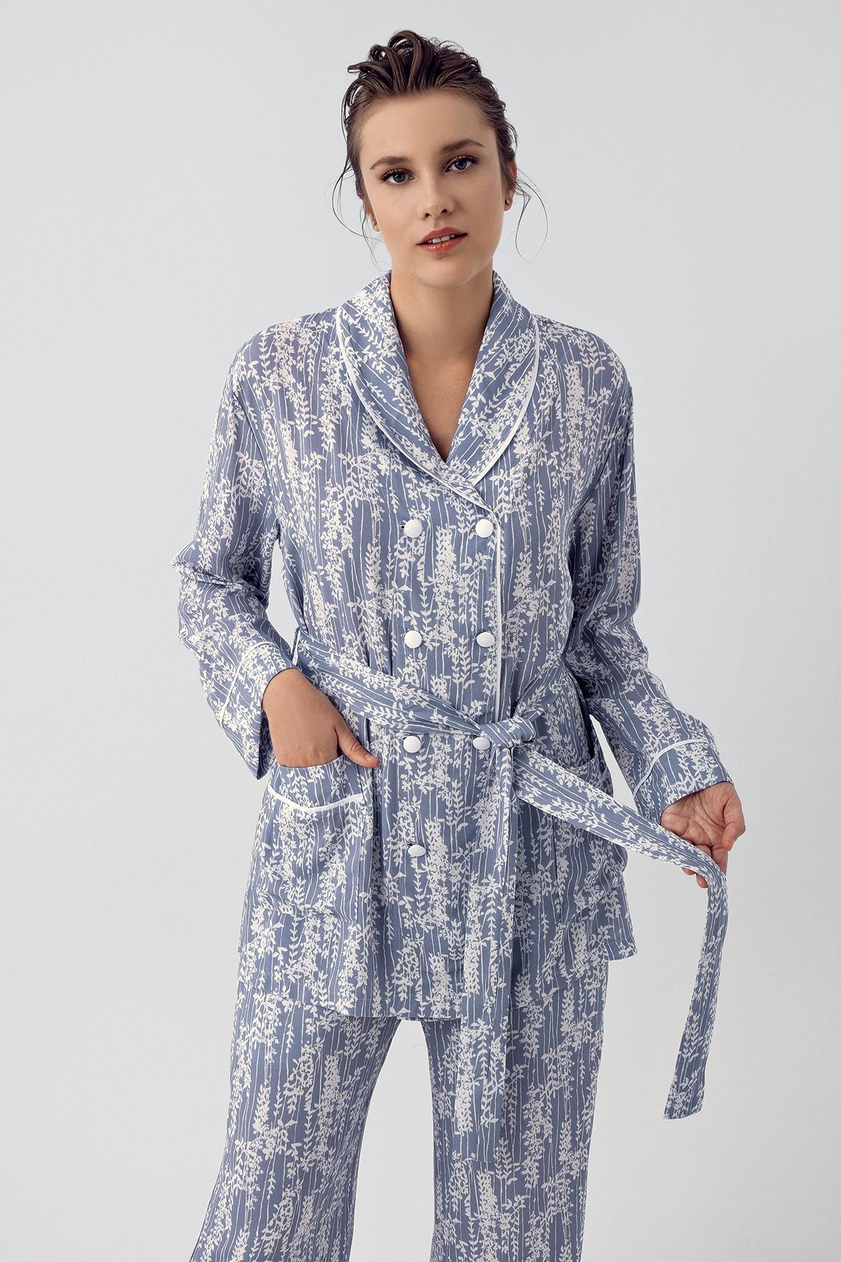 Woven Kimono Maternity & Nursing Pajamas Indigo - 16205