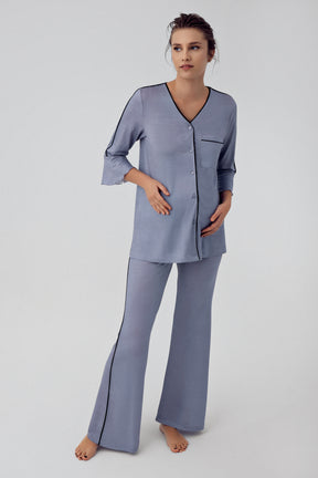 Strip Maternity & Nursing Pajamas Indigo - 16207