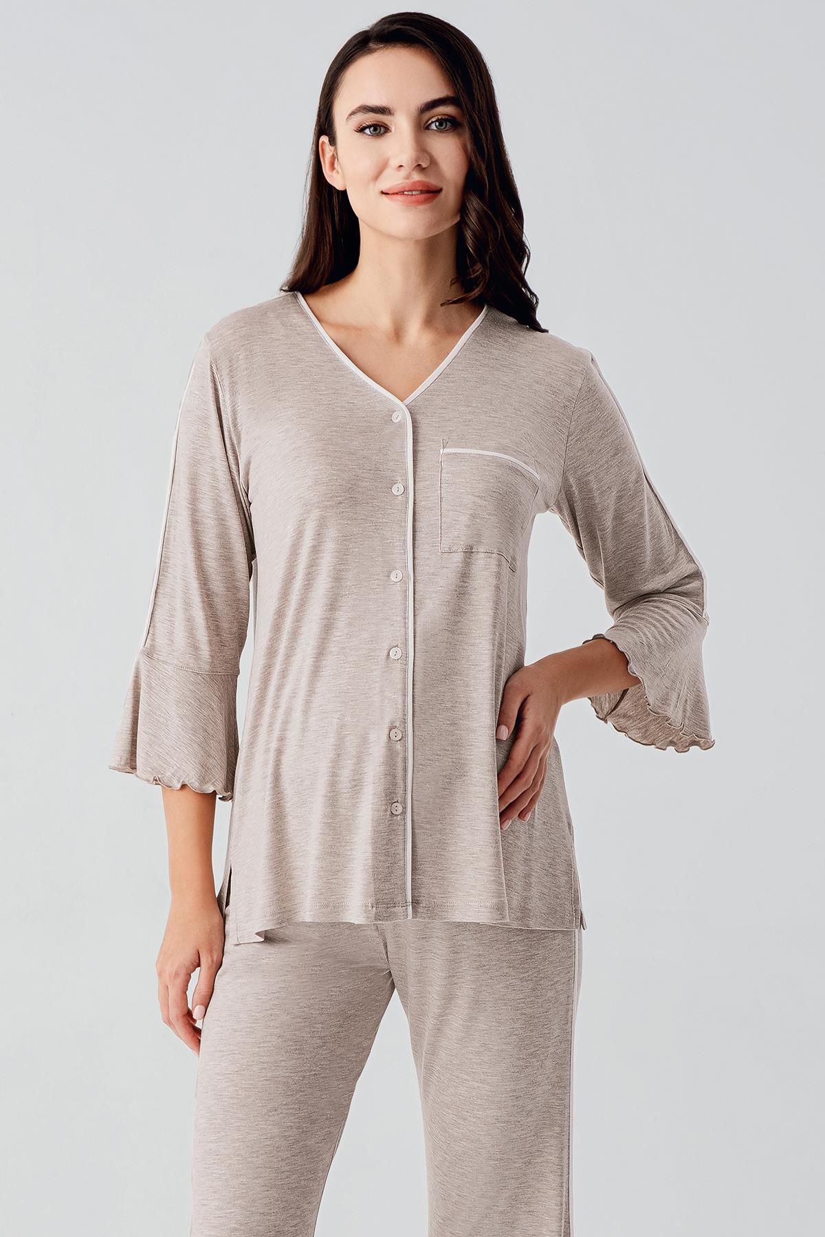 Strip Maternity & Nursing Pajamas Beige - 16207