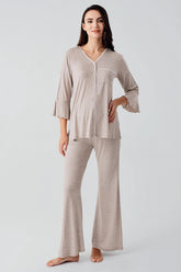 Strip Maternity & Nursing Pajamas Beige - 16207