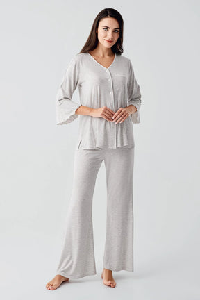 Strip Maternity & Nursing Pajamas Grey - 16207