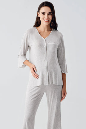 Strip Maternity & Nursing Pajamas Grey - 16207