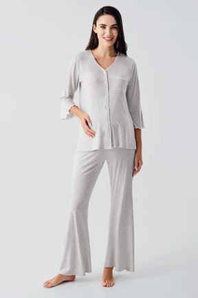 Strip Maternity & Nursing Pajamas Grey - 16207