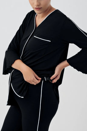Strip Maternity & Nursing Pajamas Black - 16207