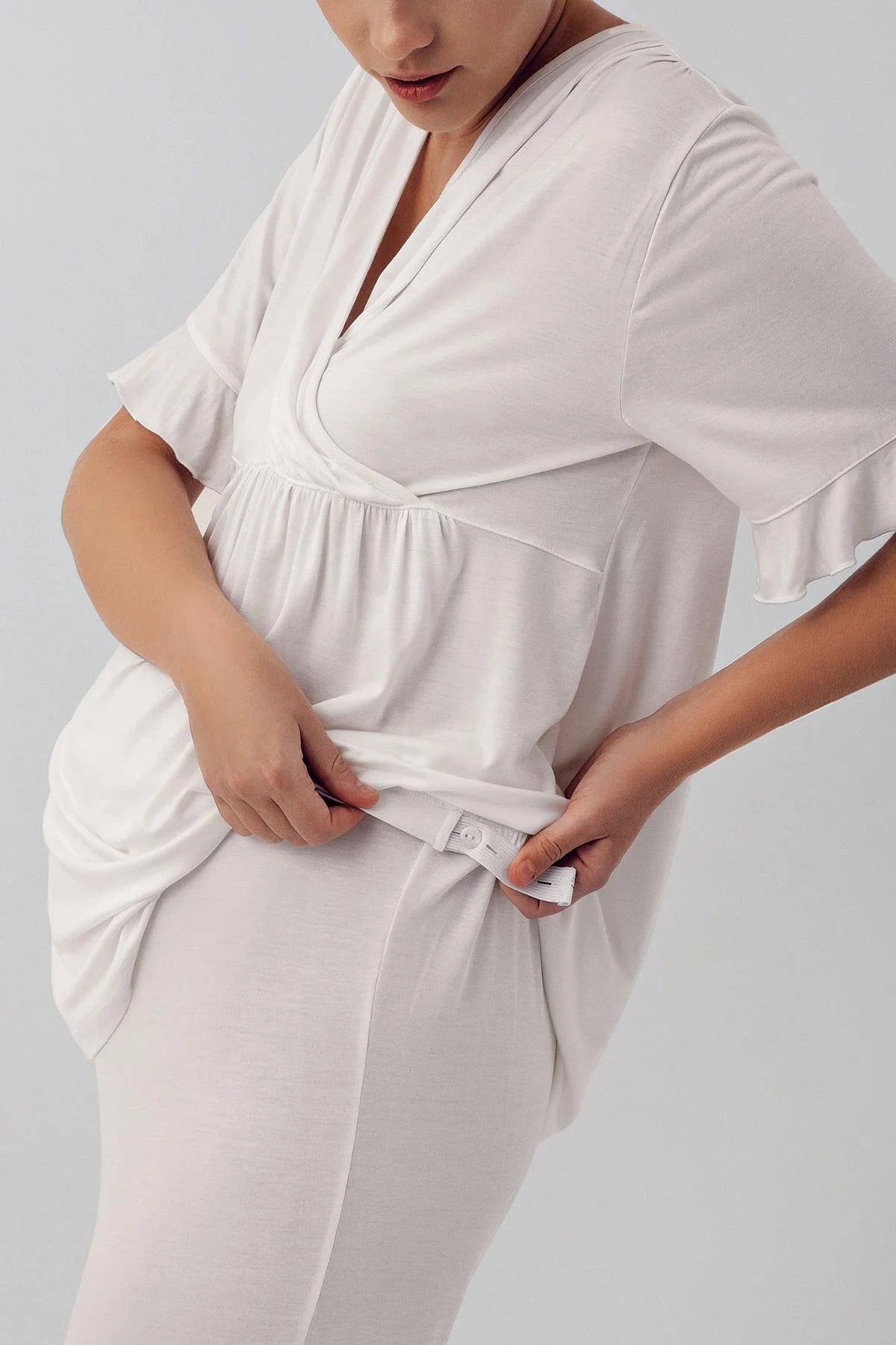 Double Breasted Maternity & Nursing Pajamas Ecru - 16209