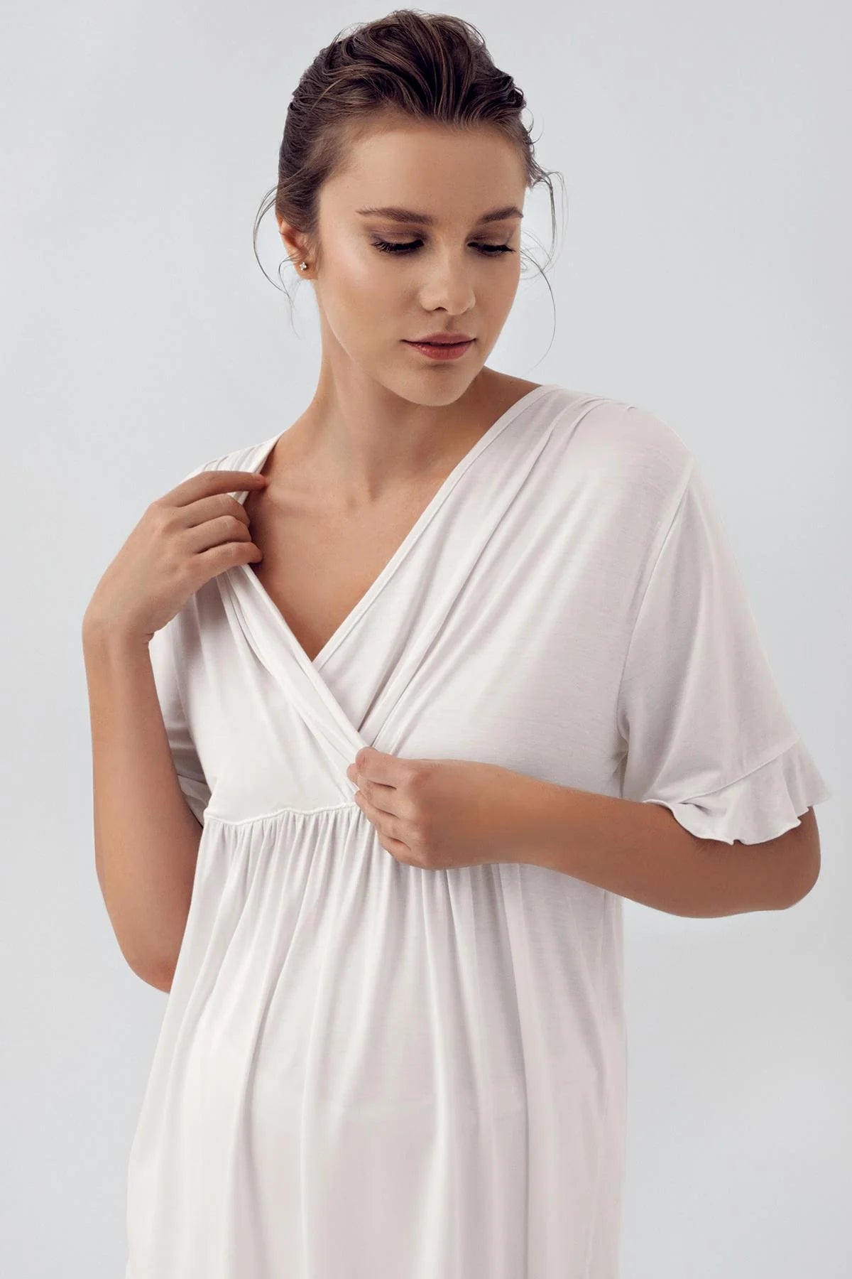 Double Breasted Maternity & Nursing Pajamas Ecru - 16209