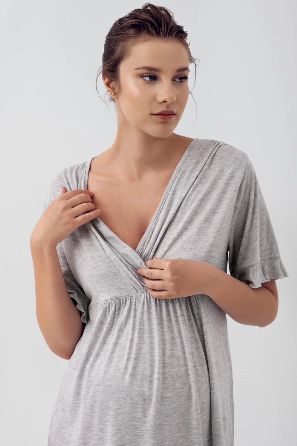 Flywheel Arm Double Breasted 4 Pieces Maternity & Nursing Set Grey - 409209