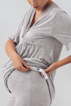 Double Breasted Maternity & Nursing Pajamas Grey - 16209