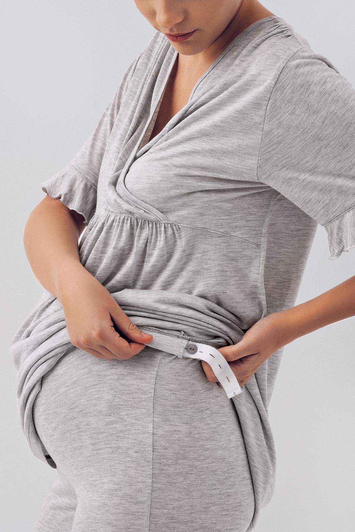 Flywheel Arm Double Breasted 4 Pieces Maternity & Nursing Set Grey - 409209