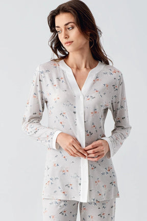 Flower Patterned Maternity & Nursing Pajamas Grey - 16214