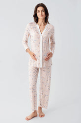 Flower Patterned Maternity & Nursing Pajamas Powder - 16214