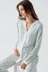 Flower Patterned Maternity & Nursing Pajamas Green - 16214