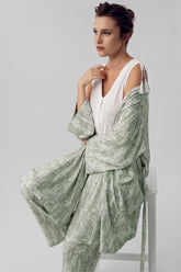 3-Pieces Maternity & Nursing Pajamas With Patterned Robe Green - 16300