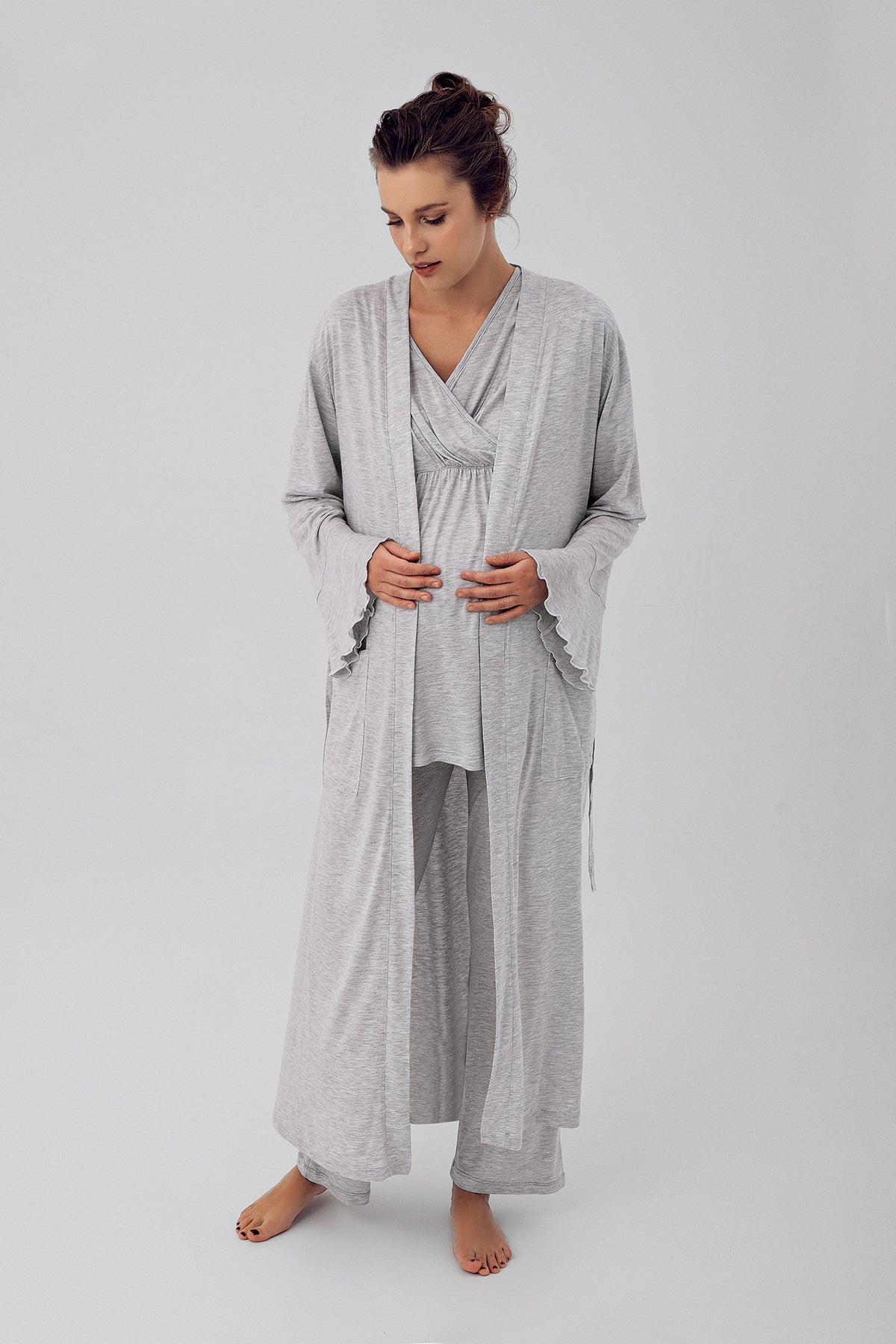 Flywheel Arm Double Breasted 4 Pieces Maternity & Nursing Set Grey - 409209