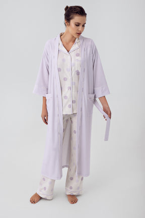 Polka Dot 3-Pieces Maternity & Nursing Pajamas With Robe Lilac - 16310