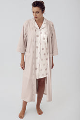 Polka Dot Maternity & Nursing Nightgown With Robe Beige - 16410