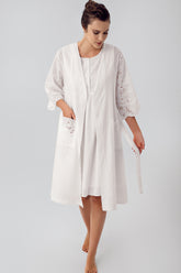 Embroidered Maternity & Nursing Nightgown With Robe Ecru - 16414