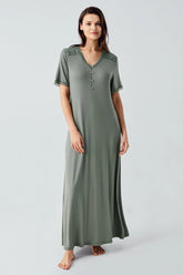 Lace Collar Plus Size Maternity & Nursing Nightgown Green - 17106
