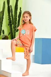 Lamb Themed Girls Kids Capri Pajamas Salmon (2-8 Years) - 172