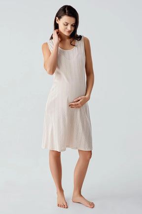 Hidden Breastfeeding Panel Maternity-Nursing Nightgown & Robe Set Beige - 17408