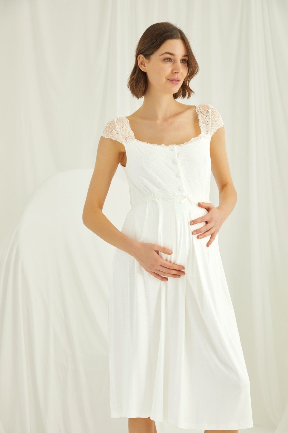 Lace Maternity & Nursing Nightgown Ecru - 18300