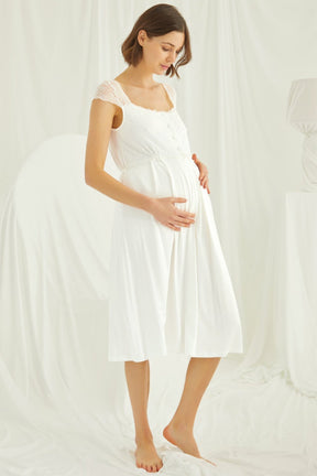 Lace Maternity & Nursing Nightgown Ecru - 18300