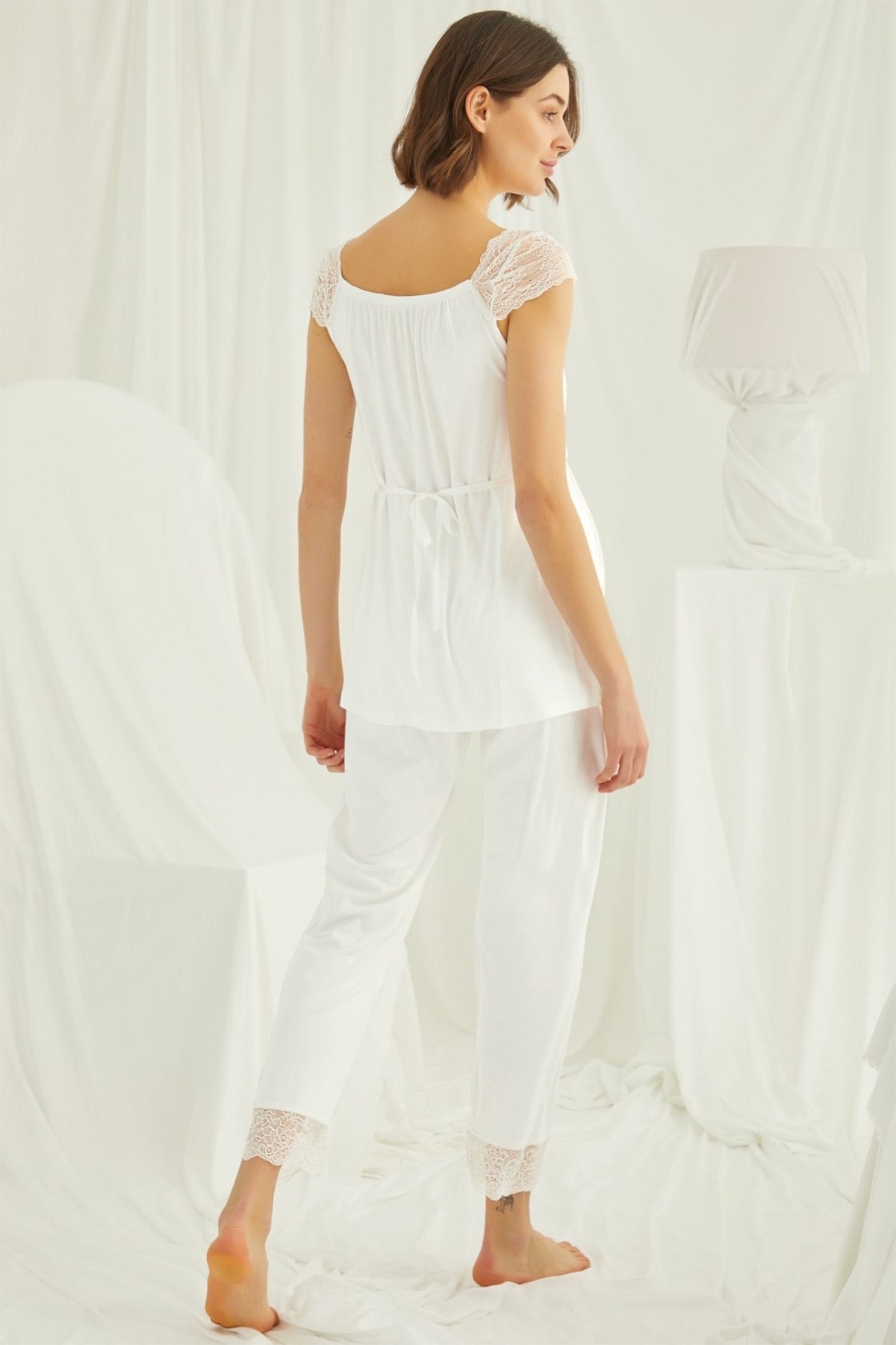 Lace Maternity & Nursing Pajamas Ecru - 18303