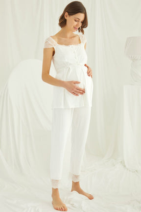 Lace Maternity & Nursing Pajamas Ecru - 18303