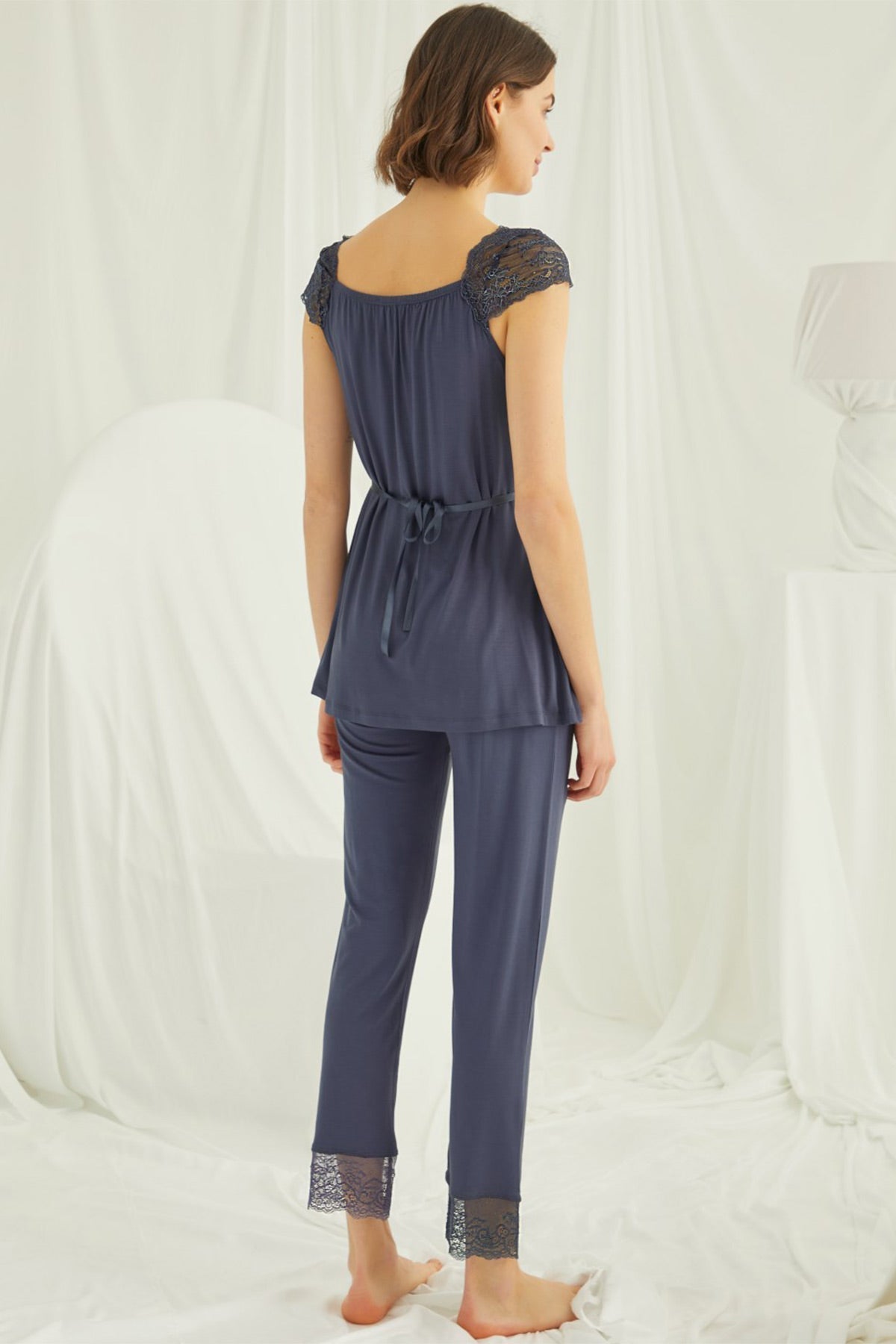 Lace Maternity & Nursing Pajamas Navy Blue - 18305