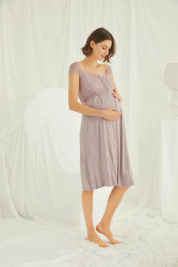 Lace 4 Pieces Maternity & Nursing Set Coffee - 438440