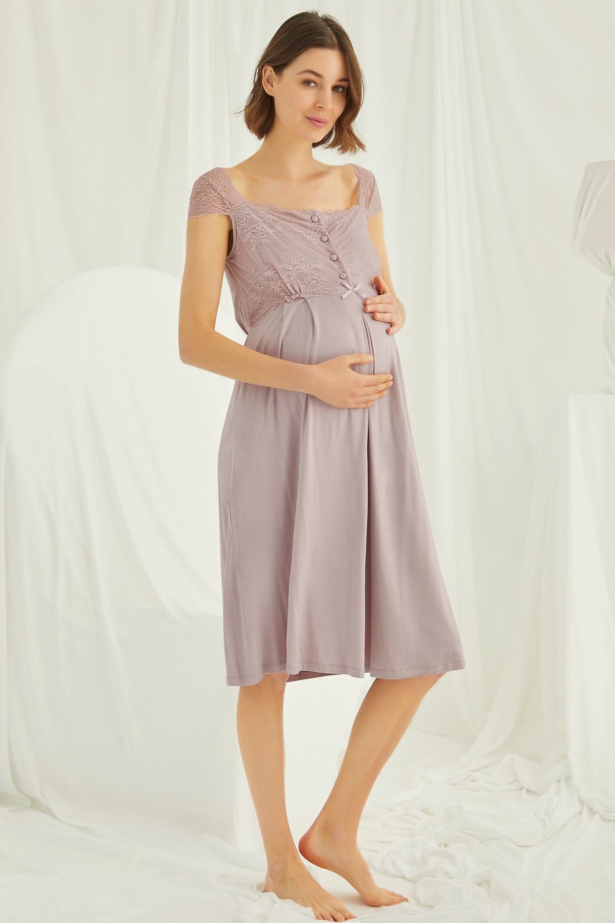 Lace Maternity & Nursing Nightgown Coffee - 18439