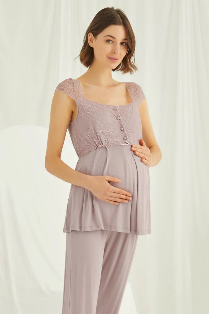 Lace 4 Pieces Maternity & Nursing Set Coffee - 438440