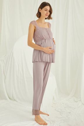 Lace Maternity & Nursing Pajamas Coffee - 18440