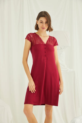 Lace V-Neck Short Maternity & Nursing Nightgown Red - 18480