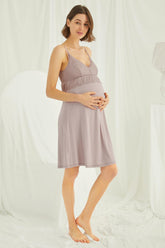 Lace Strappy Maternity & Nursing Nightgown Coffee - 18490