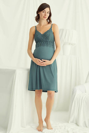 Lace Strappy Maternity & Nursing Nightgown With Robe Set Green - 18522