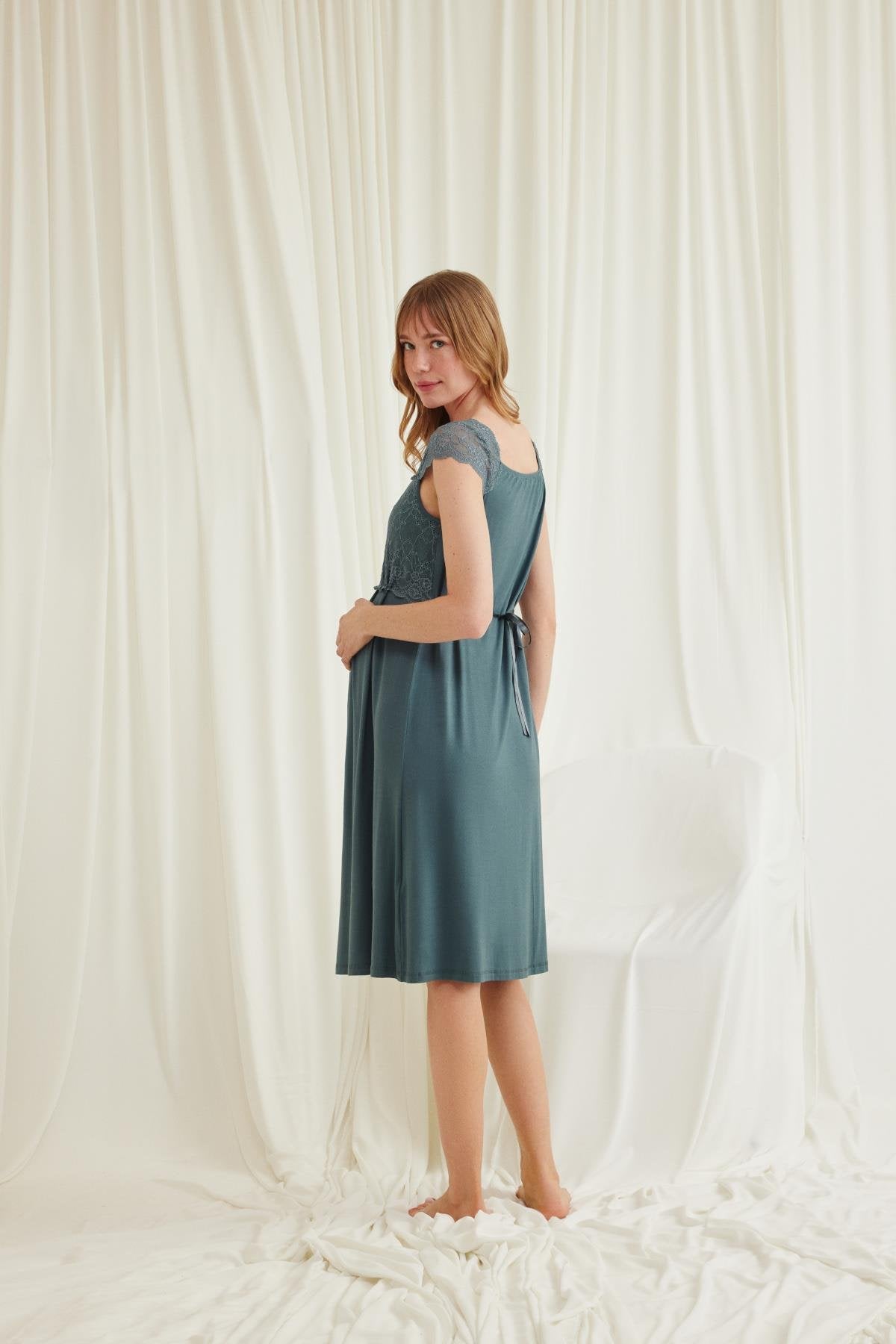 Lace Maternity & Nursing Nightgown Green - 18536