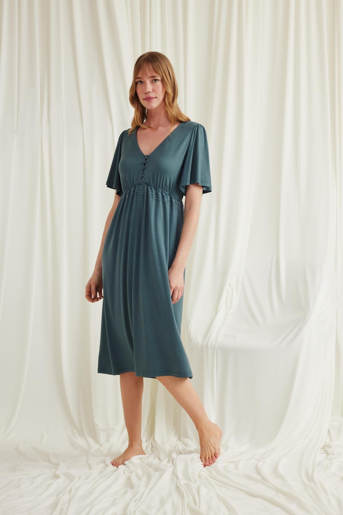 Lace Maternity & Nursing Nightgown Green - 18597