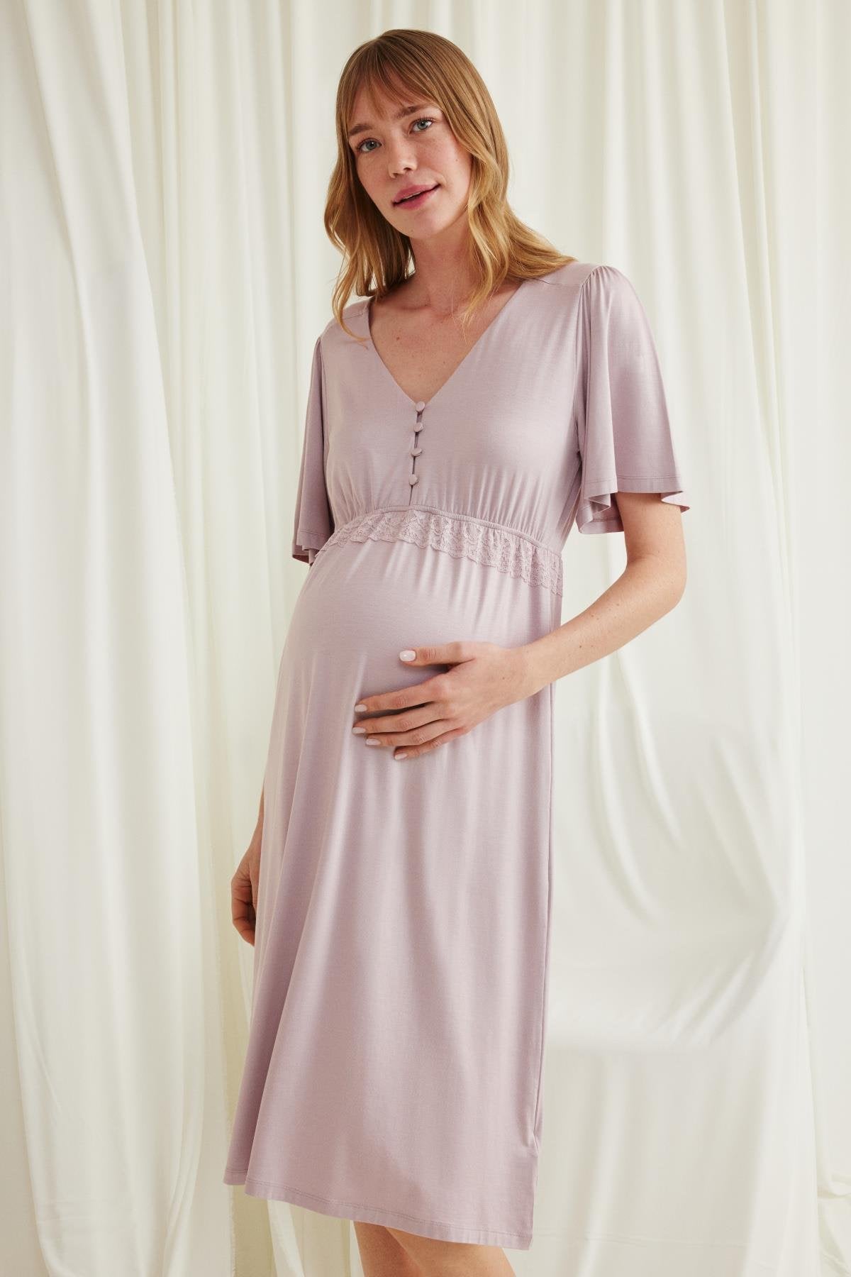 Lace Maternity & Nursing Nightgown Coffee - 18599