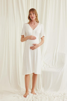 Lace Maternity & Nursing Nightgown Ecru - 18603