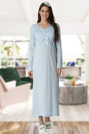 Elegant Lace 4 Pieces Maternity & Nursing Set Blue - 1924